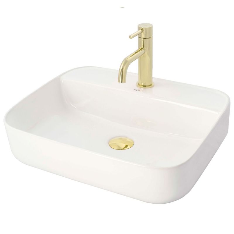 Baterie lavoar REA-Lungo Low, montaj pe lavoar, perlator, finisaj L.Gold