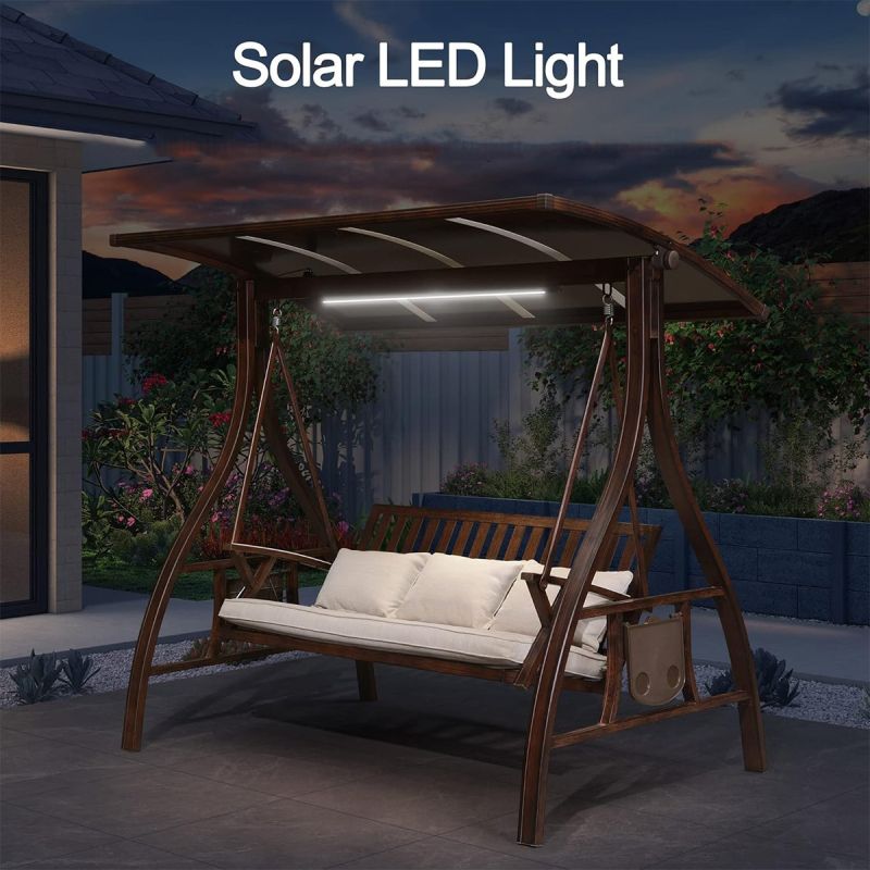 Balansoar de 3 locuri, gradina sau terasa, aluminiu, iluminare Led, suport de pahare, perne incluse, Maro, Solaris