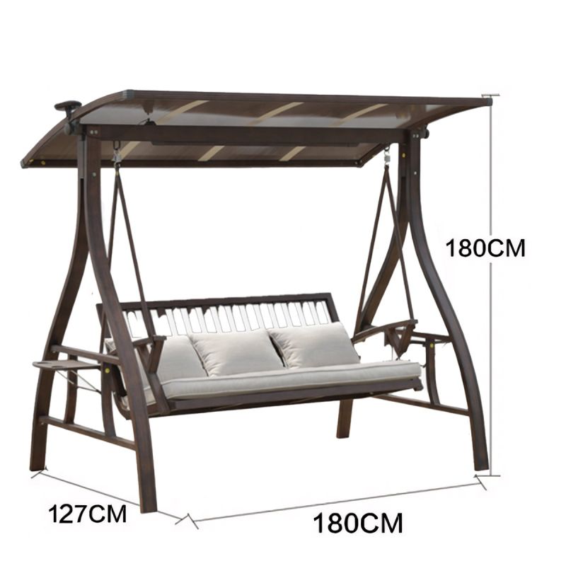 Balansoar de 3 locuri, gradina sau terasa, aluminiu, iluminare Led, suport de pahare, perne incluse, Maro, Solaris