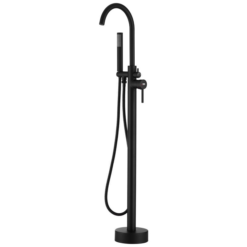 Bateria cada cu dus de mana, perlator, montaj freestanding, alama, Negru Mat, Regal