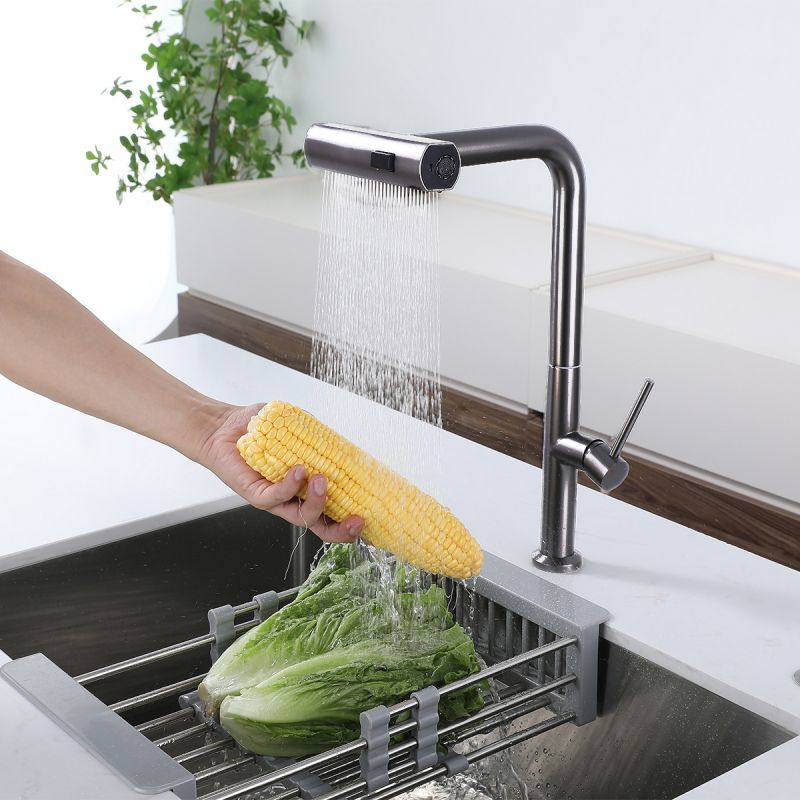 Baterie bucatarie, dus extractabil ,3 tipuri de pulverizare, pipa rotativa 360°, perlator, otel inoxidabil, Crom, Sahara