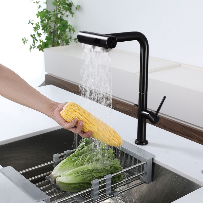 Baterie bucatarie, dus extractabil ,3 tipuri de pulverizare, pipa rotativa 360°, perlator, otel inoxidabil, Negru, Sahara