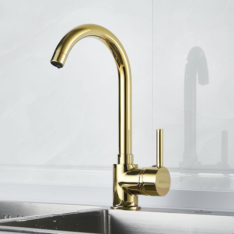Baterie bucatarie REA-Talisa, finisaj gold, cap rotativ 360 grade, design deosebit, eleganta si utila