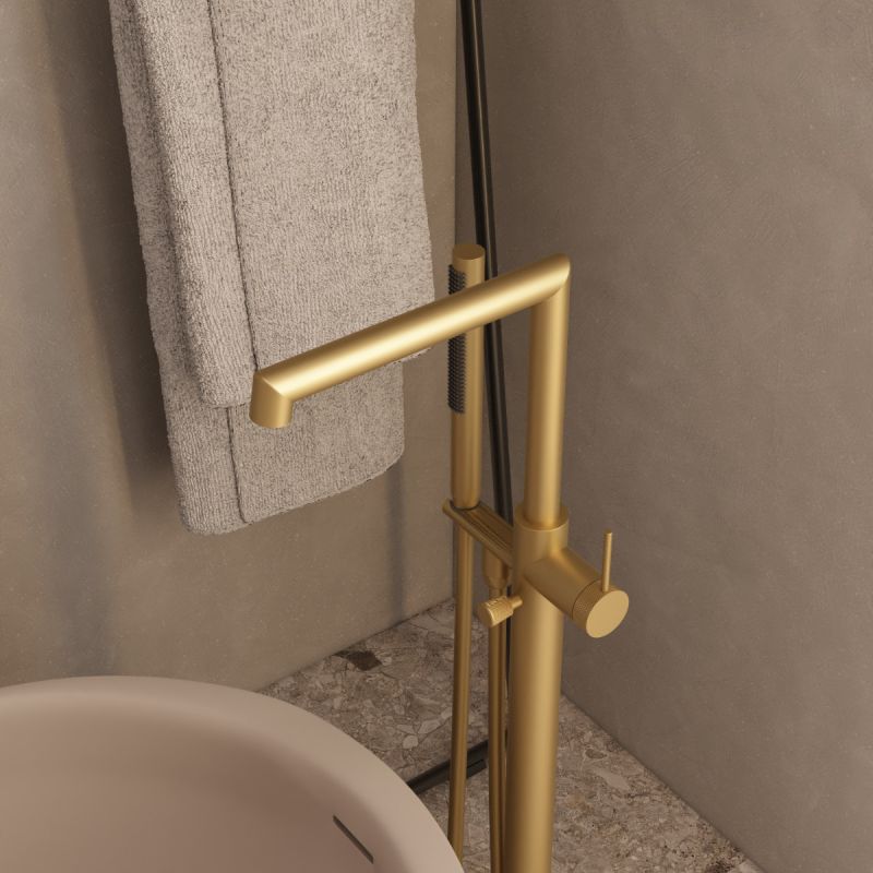 Baterie cada, montaj freestanding, dus de mana inclus, alama, Auriu Mat, Apolo