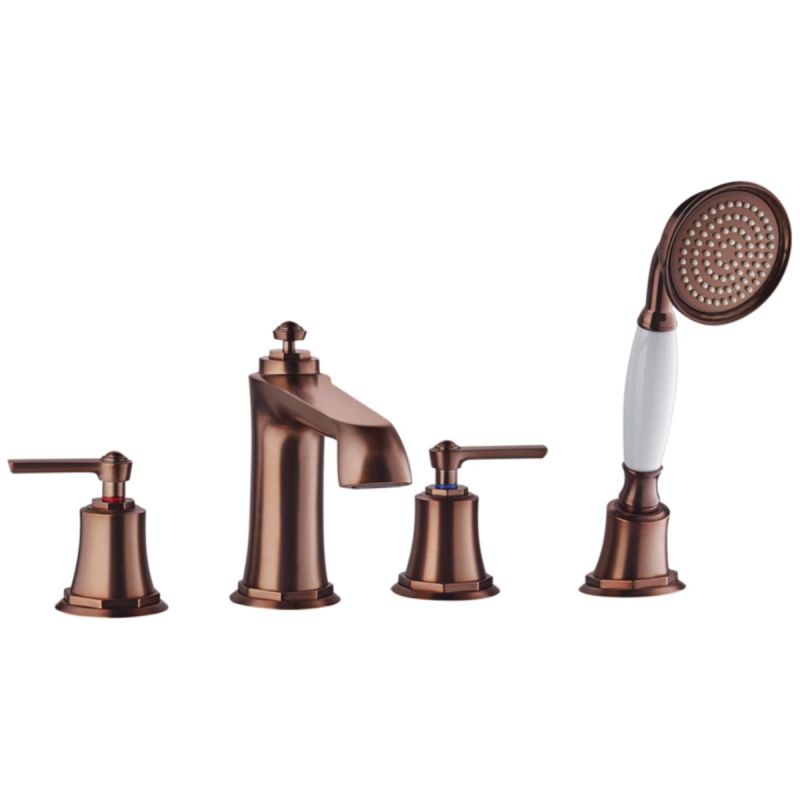 Baterie cada OMNIRES ARMANCE VINTAGE, finisaj periat Cupru, 4 gauri, perlator, duze silicon Easy Clean, montaj pe cada