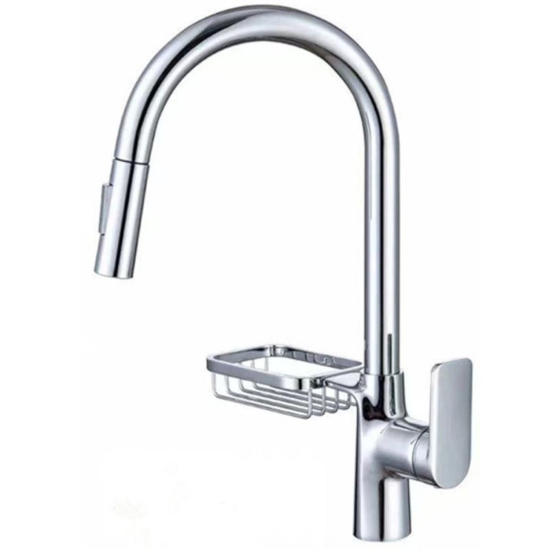 Baterie de bucatarie, dus extractibil 2 Jeturi, suport inclus, Crom, pipa rotativa 360 de grade, Favio
