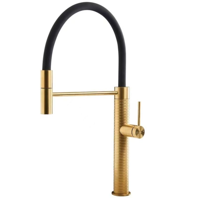 Baterie de bucatarie Filip, pipa flexibila si dus extractabil, inaltime 52 cm, culoare auriu mat