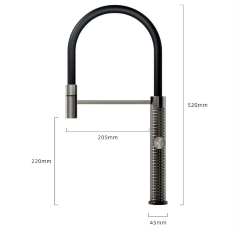 Baterie de bucatarie Filip, pipa flexibila si dus extractabil, inaltime 52 cm, culoare negru