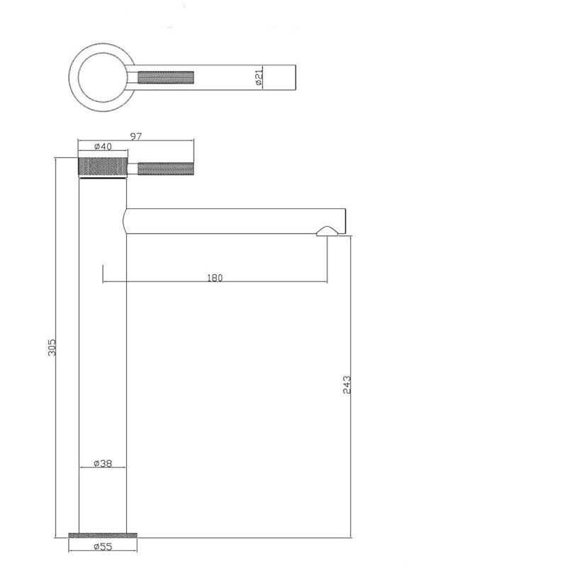 Baterie lavoar EGO-Tiona Chrome High, montaj pe blat, finisaj Crom, perlator aer, design deosebit