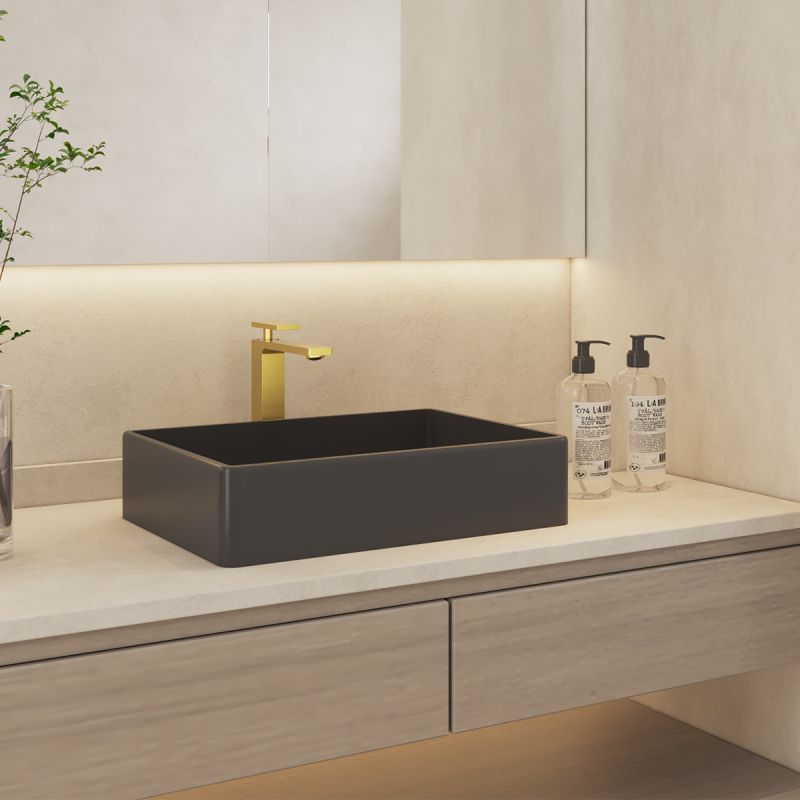 Baterie lavoar, Auriu Mat, Perlator, otel inoxidabil, montaj pe blat, Armonia