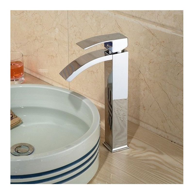 Baterie Lavoar Enzo High, tip cascada, montaj pe blat, finisaj crom