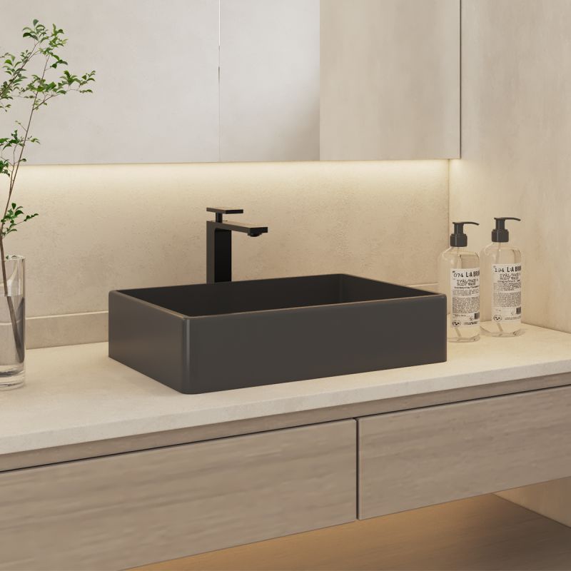 Baterie lavoar, Negru Mat, Perlator, otel inoxidabil, montaj pe blat, Armonia