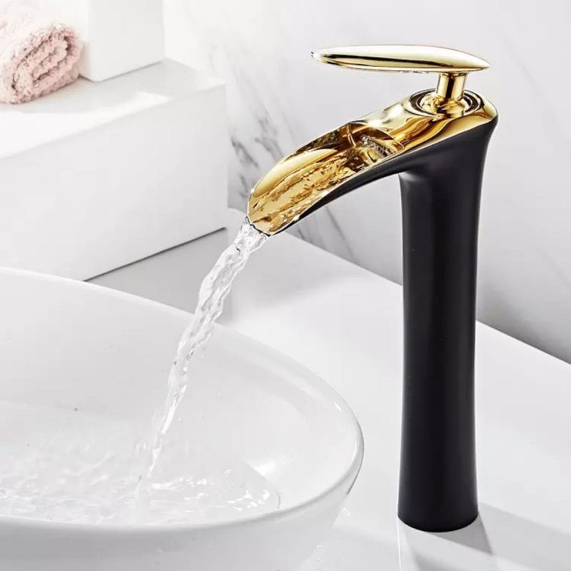 Baterie lavoar Noto, Negru, auriu  lucios, 29 cm, montaj pe blat