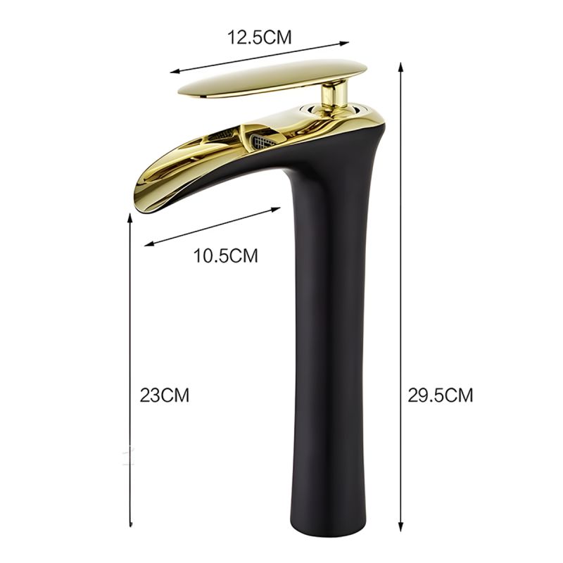 Baterie lavoar Noto, Negru, auriu  lucios, 29 cm, montaj pe blat