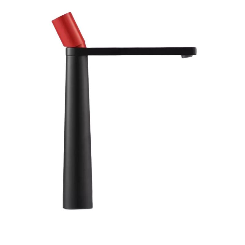 Baterie lavoar Pilar, Negru mat, cu maner Rosu, Inaltime 31.5 cm, montaj pe blat