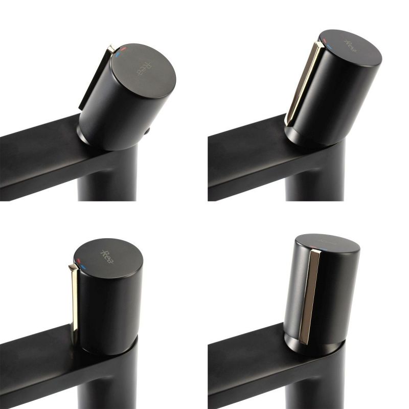 Baterie lavoar REA-Icon Low, montaj pe lavoar, finisaj negru mat-gold, perlator aer, design deosebit