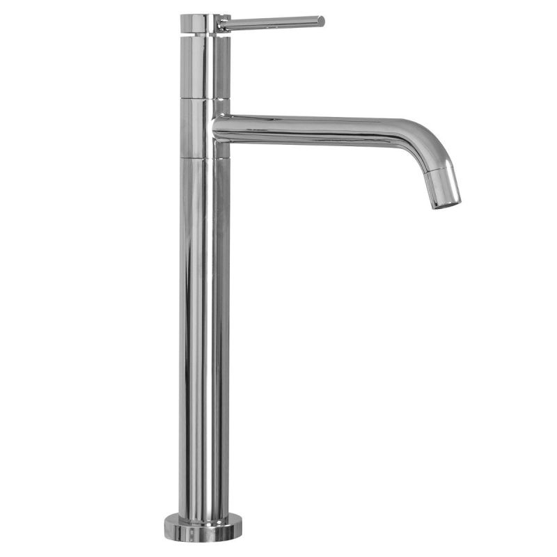 Baterie lavoar REA Lugano Slim High, montaj pe blat, perlator, cap rotativ 360 grade, finisaj crom