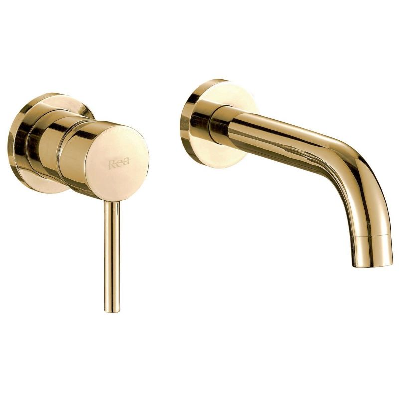 Baterie lavoar REA-Lun Gold, montaj incastrat in perete, finisaj auriu, design minimalist