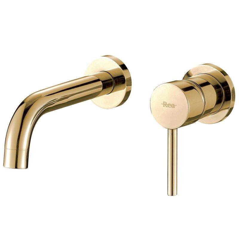 Baterie lavoar REA-Lun Gold, montaj incastrat in perete, finisaj auriu, design minimalist