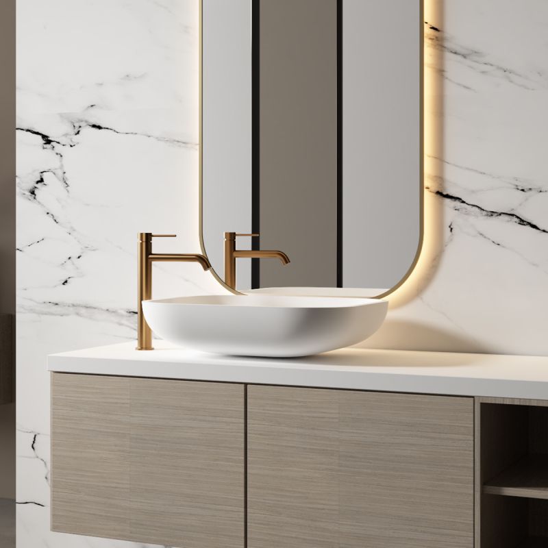 Baterie lavoar, Rose Gold Mat, Perlator, otel inoxidabil, montaj pe blat, Fino