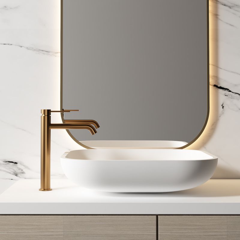 Baterie lavoar, Rose Gold Mat, Perlator, otel inoxidabil, montaj pe blat, Fino