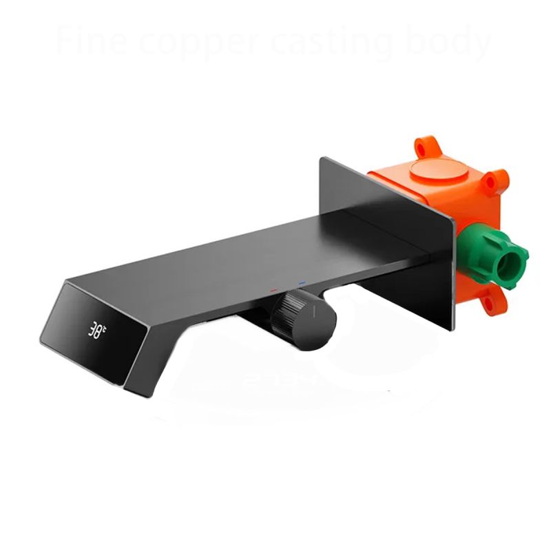 Baterie lavoar tip cascada, display Led, afisaj temperatura, alimentare hidroelectrica,  montaj incastrat, Gun grey, Luna
