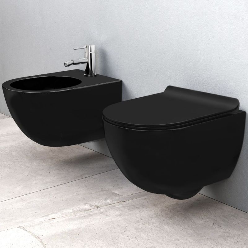 Bideu Carlo, Negru Lucios, 49x37 cm ceramica sanitara, montaj suspendat