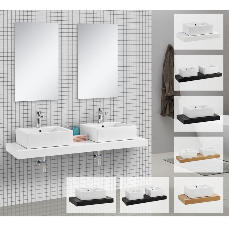 Blat lavoar EGO-Mossa, MDF, 75-100 x 50 cm, alb si stejar, kit montare inclus