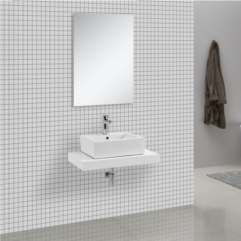 Blat lavoar EGO-Mossa, MDF, 75-100 x 50 cm, alb si stejar, kit montare inclus