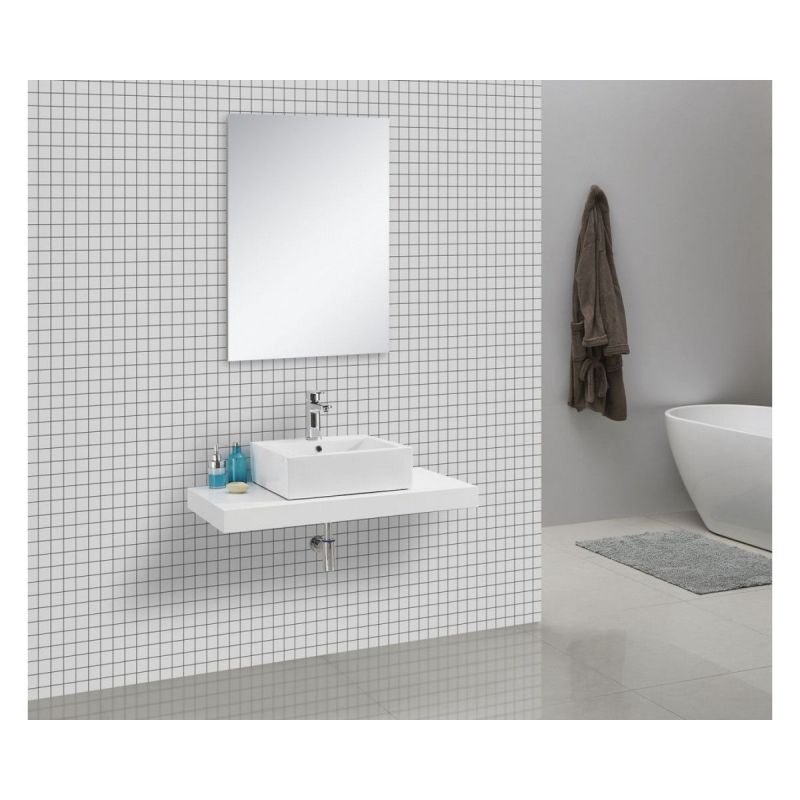 Blat lavoar EGO-Mossa, MDF, 75-100 x 50 cm, alb si stejar, kit montare inclus