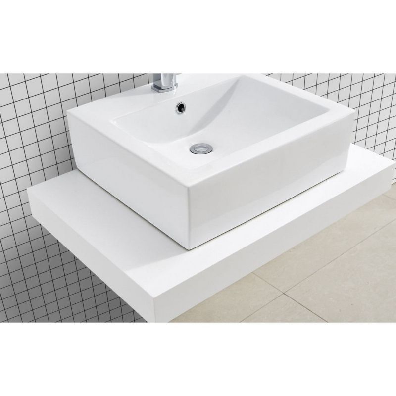 Blat lavoar EGO-Mossa, MDF, 75-100 x 50 cm, alb si stejar, kit montare inclus