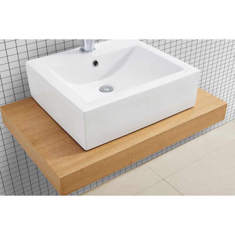 Blat lavoar EGO-Mossa, MDF, 75-100 x 50 cm, alb si stejar, kit montare inclus