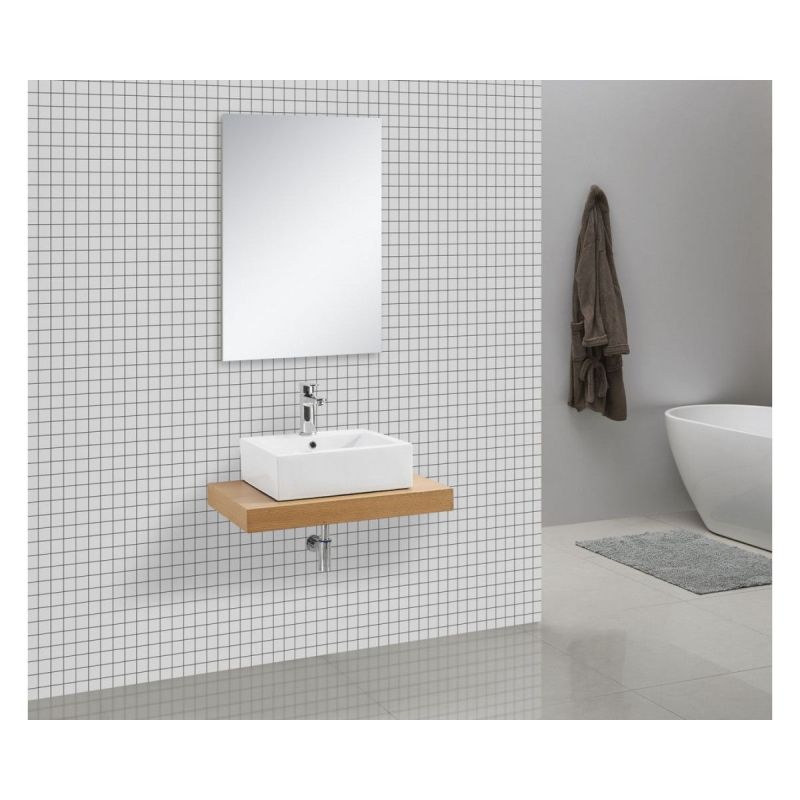 Blat lavoar EGO-Mossa, MDF, 75-100 x 50 cm, alb si stejar, kit montare inclus