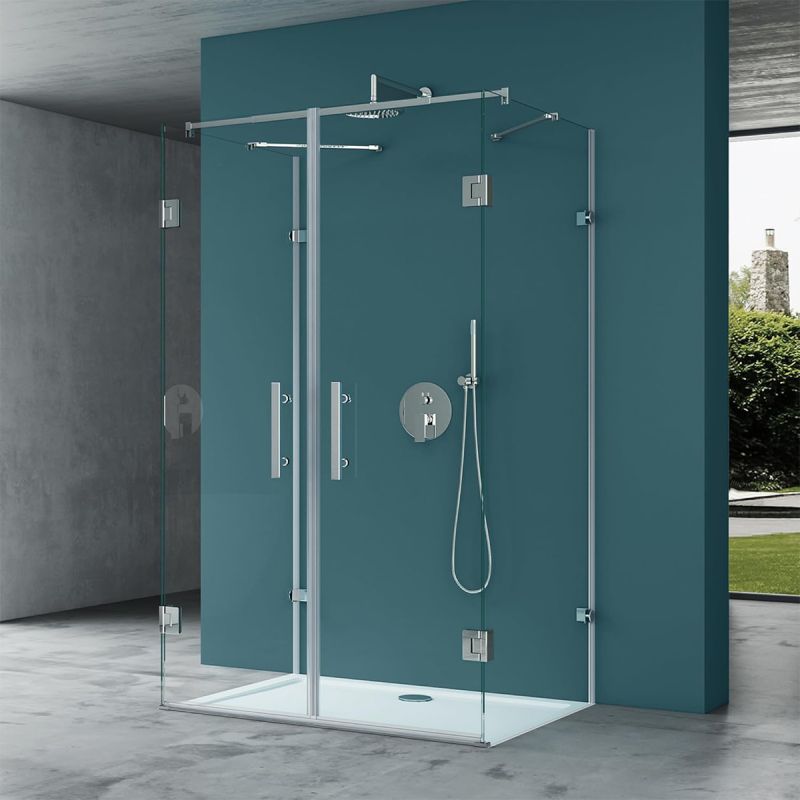 Cabina EGO-40, 3 laturi, usi Batante deschidere 180 grade, sticla 8 mm, Dimensiuni 80-90x120