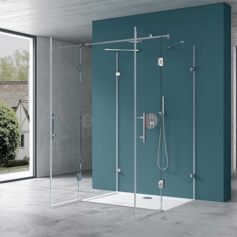 Cabina EGO-40, 3 laturi, usi Batante deschidere 180 grade, sticla 8 mm, Dimensiuni 80-90x120
