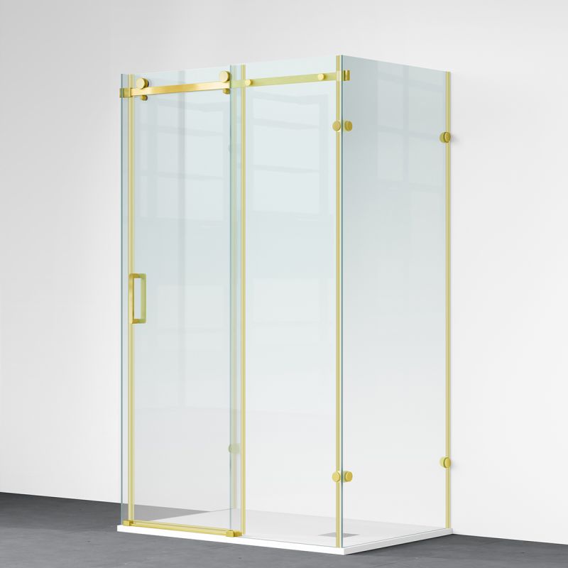 Cabina de dus, 3 laturi, perete fix, usa glisanta, 8 mm, Tratament Nano, Auriu Mat, Dimensiuni 80-90x120-140-160 cm, Solana