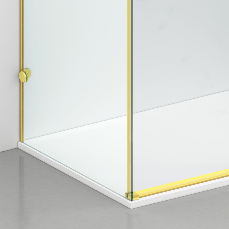 Cabina de dus, 3 laturi, perete fix, usa glisanta, 8 mm, Tratament Nano, Auriu Mat, Dimensiuni 80-90x120-140-160 cm, Solana