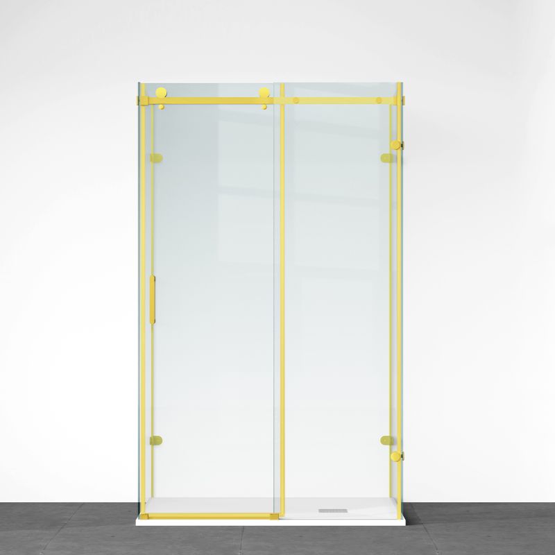 Cabina de dus, 3 laturi, perete fix, usa glisanta, 8 mm, Tratament Nano, Auriu Mat, Dimensiuni 80-90x120-140-160 cm, Solana