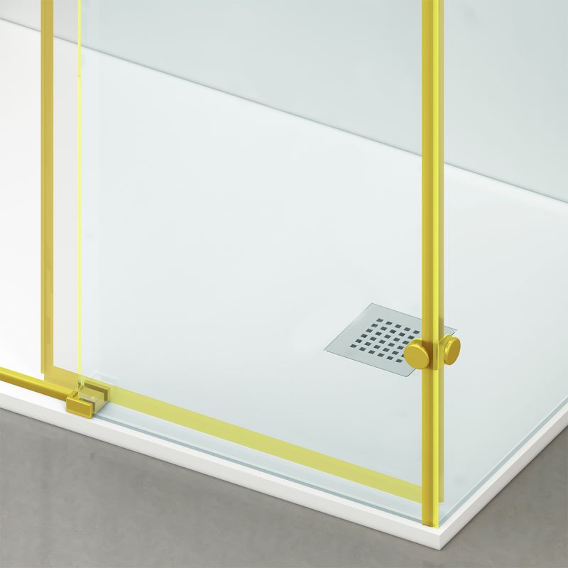 Cabina de dus, 3 laturi, perete fix, usa glisanta, 8 mm, Tratament Nano, Auriu Mat, Dimensiuni 80-90x120-140-160 cm, Solana
