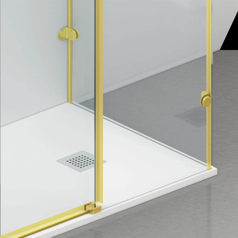 Cabina de dus, 3 laturi, perete fix, usa glisanta, 8 mm, Tratament Nano, Auriu Mat, Dimensiuni 80-90x120-140-160 cm, Solana