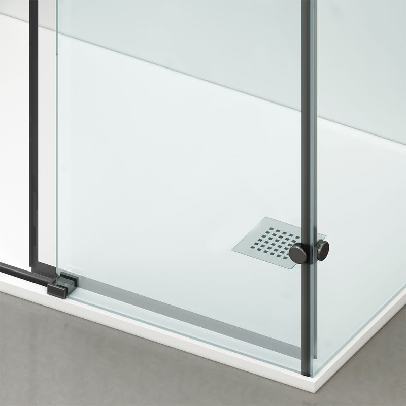 Cabina de dus, 3 laturi, perete fix, usa glisanta, 8 mm, Tratament Nano, Negru Mat, Dimensiuni 70-90x100-120-160 cm, Solana