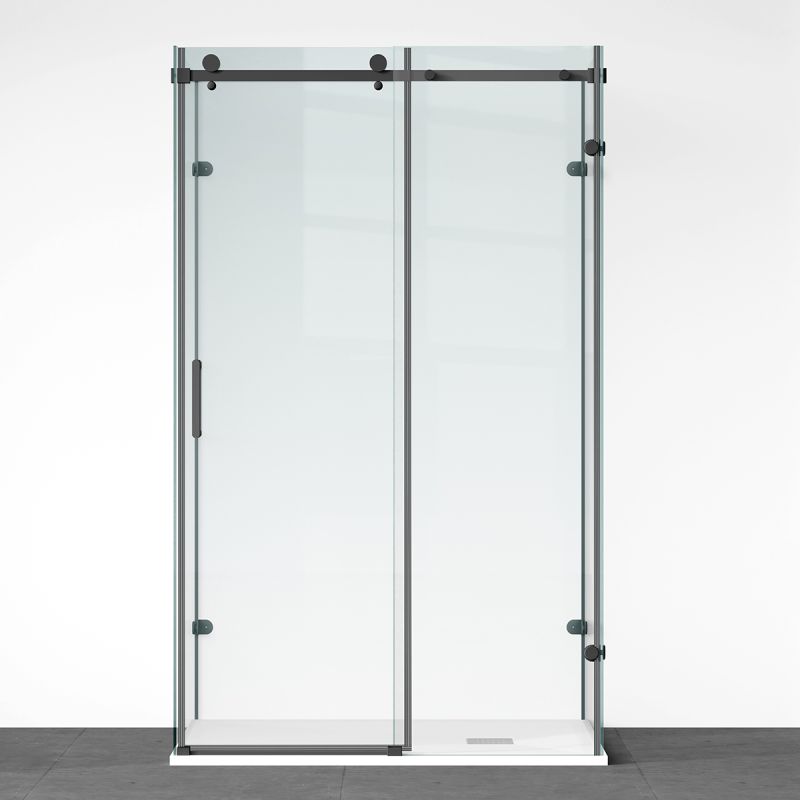Cabina de dus, 3 laturi, perete fix, usa glisanta, 8 mm, Tratament Nano, Negru Mat, Dimensiuni 70-90x100-120-160 cm, Solana