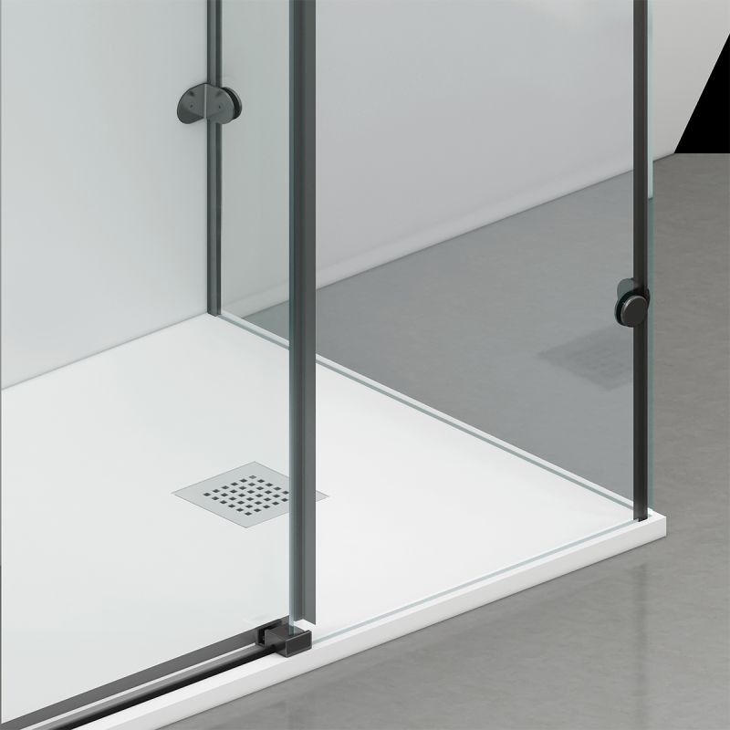Cabina de dus, 3 laturi, perete fix, usa glisanta, 8 mm, Tratament Nano, Negru Mat, Dimensiuni 70-90x100-120-160 cm, Solana