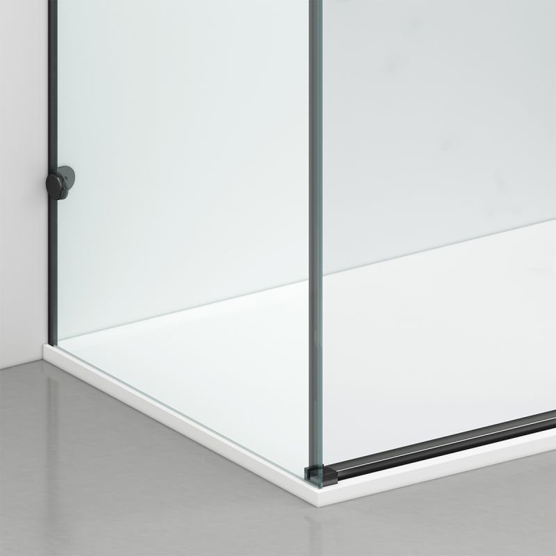 Cabina de dus, 3 laturi, perete fix, usa glisanta, 8 mm, Tratament Nano, Negru Mat, Dimensiuni 70-90x100-120-160 cm, Solana