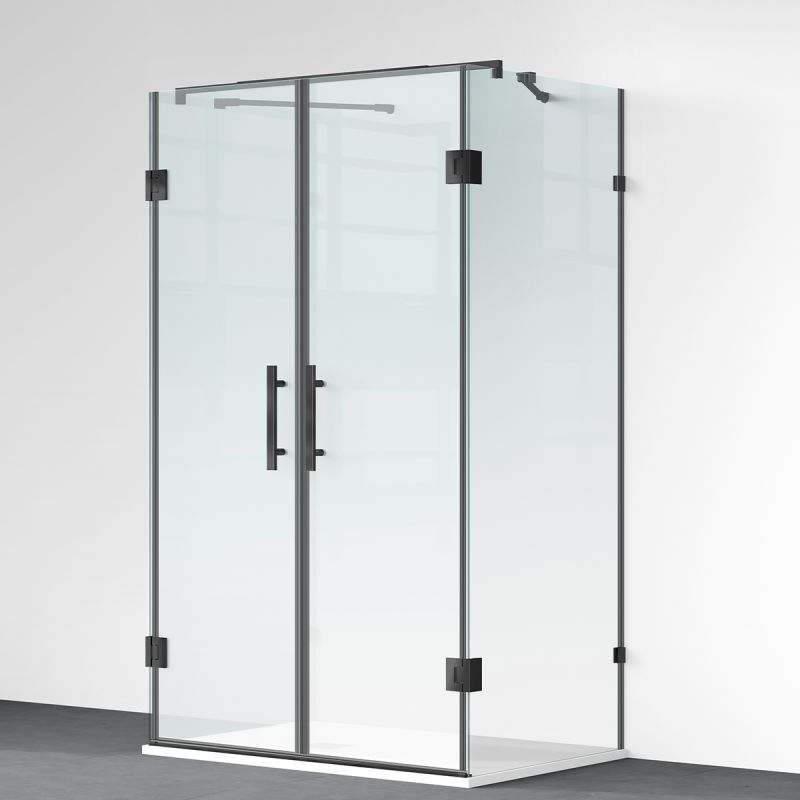 Cabina de dus, 3 laturi, Usa batanta, Negru Mat, Sticla 8 mm, Tratament Nano, Dimensiuni 70-80-90x100-120 cm, Trinity
