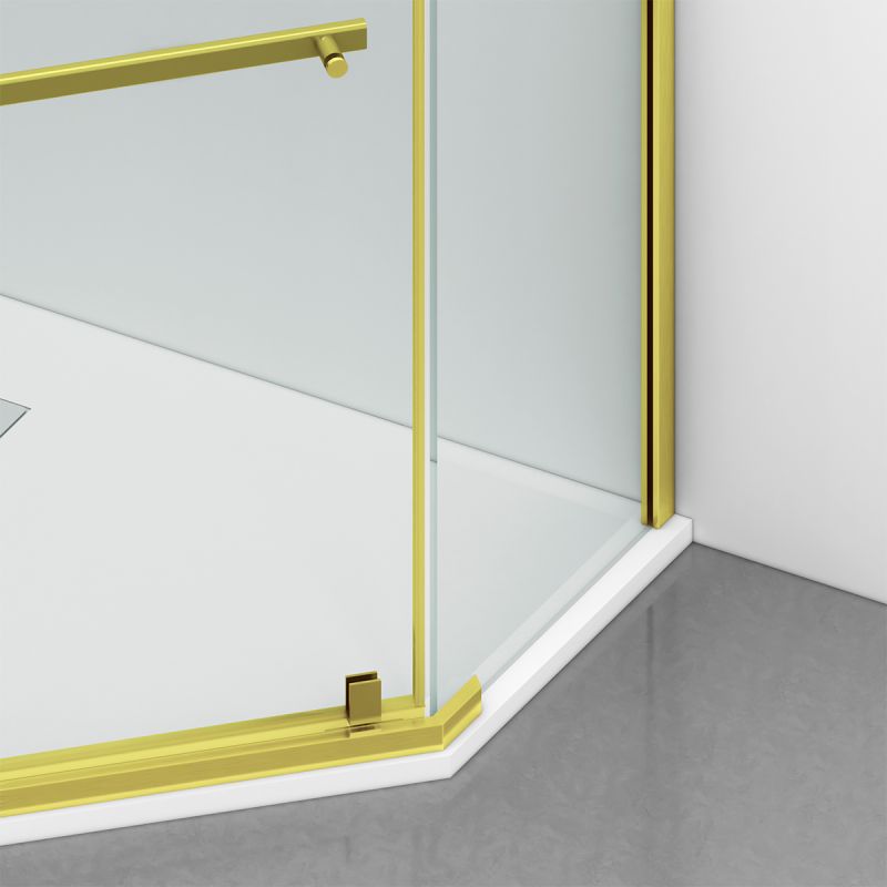 Cabina de dus, pentagonala, usa batanta, Auriu Mat, sticla 8 mm, suport prosoape, 2 rafturi, 90 x 90 cm, Nano Easy Clean, Leon