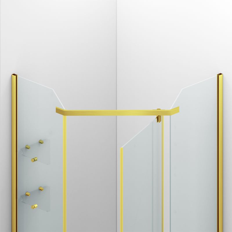 Cabina de dus, pentagonala, usa batanta, Auriu Mat, sticla 8 mm, suport prosoape, 2 rafturi, 90 x 90 cm, Nano Easy Clean, Leon
