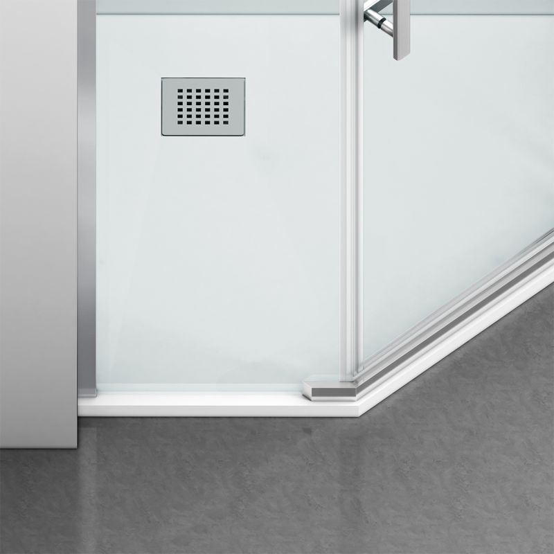 Cabina de dus, pentagonala, usa batanta, Crom, sticla 8 mm, suport prosoape, 2 rafturi, 90 x 90 cm, Nano Easy Clean, Leon