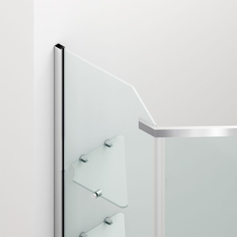 Cabina de dus, pentagonala, usa batanta, Crom, sticla 8 mm, suport prosoape, 2 rafturi, 90 x 90 cm, Nano Easy Clean, Leon