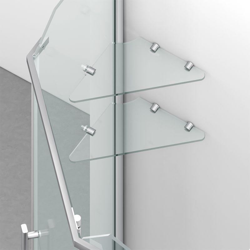 Cabina de dus, pentagonala, usa batanta, Crom, sticla 8 mm, suport prosoape, 2 rafturi, 90 x 90 cm, Nano Easy Clean, Leon